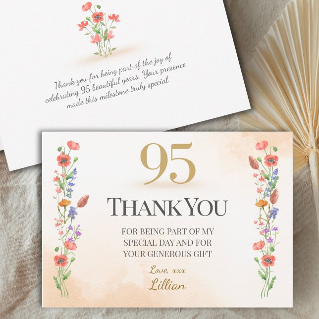 Elegant 95-årsdag - 95 år vildblommor tack kort (Skapare uppladdad)
