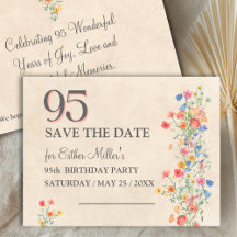 Elegant 95-årsfirande med vildblomma Save the Date