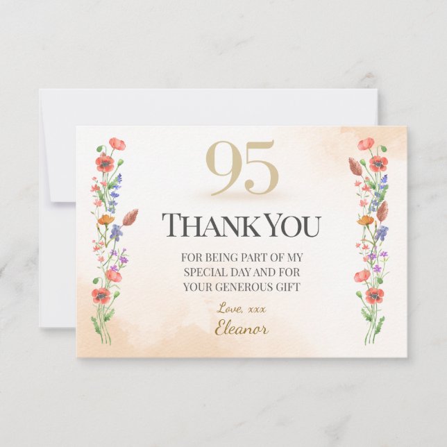 Elegant 95:e födelsedagen - Wildblomskonstruktion Tack Kort (Framsida)