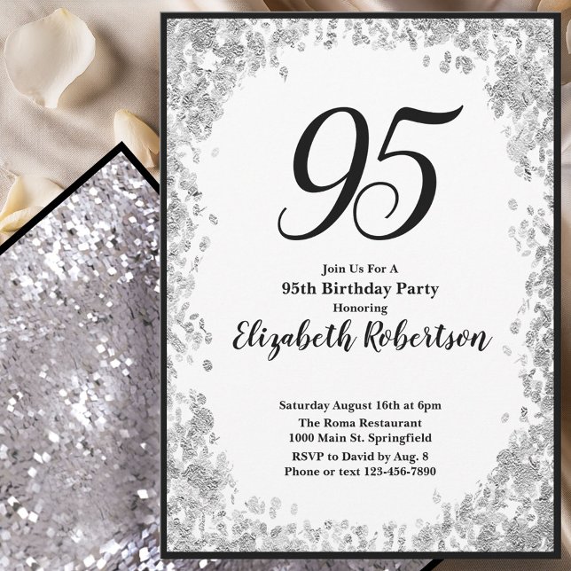 Elegant 95th Birthday Invitation For Her in Silver Inbjudningar (Skapare uppladdad)