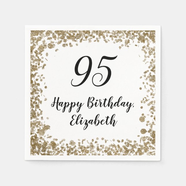 Elegant 95th Birthday Napkins With Gold Sequins Pappersservett (Framsidan)