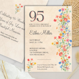Elegant 95th Birthday - Wildflower Design 95 Years Inbjudningar
