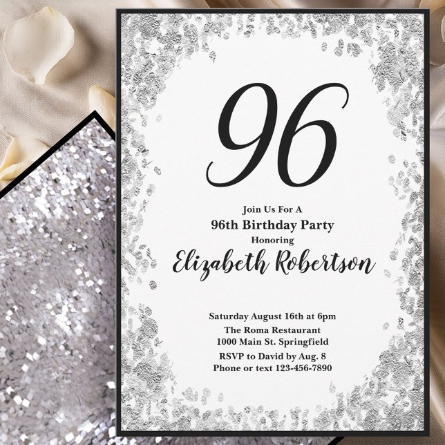 Elegant 96-års inbjudan i silver och svart (Skapare uppladdad)