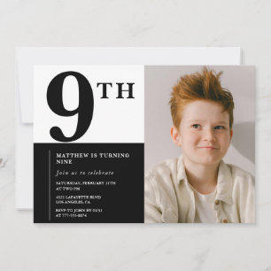 Elegant 9-års födelsedagsinbjudan Svart Chic Moder Inbjudningar
