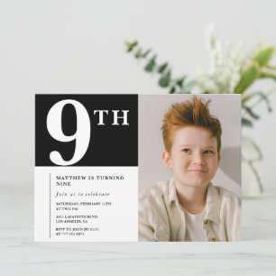 Elegant 9-års födelsedagsinbjudan Svart Pojke Foto Inbjudningar