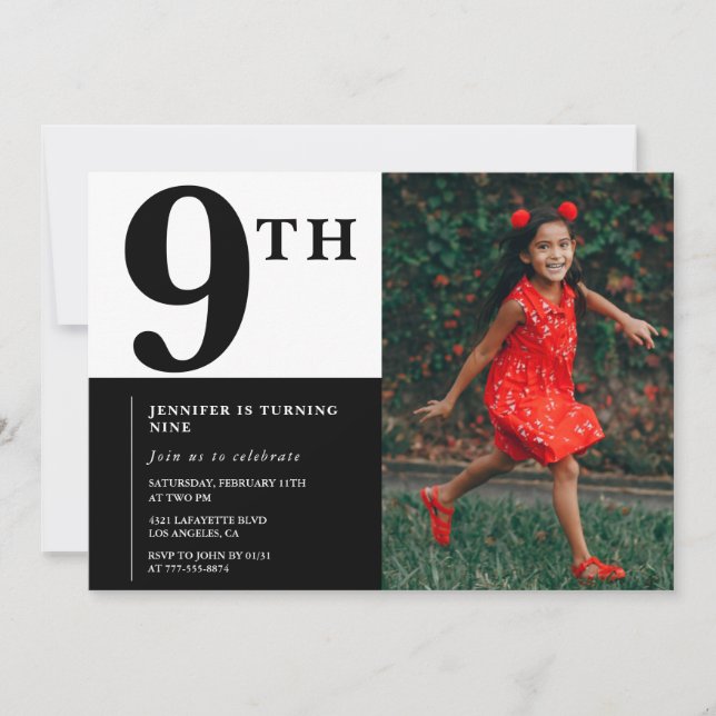 Elegant 9-års inbjudan Tjej Chic Foto (Framsida)