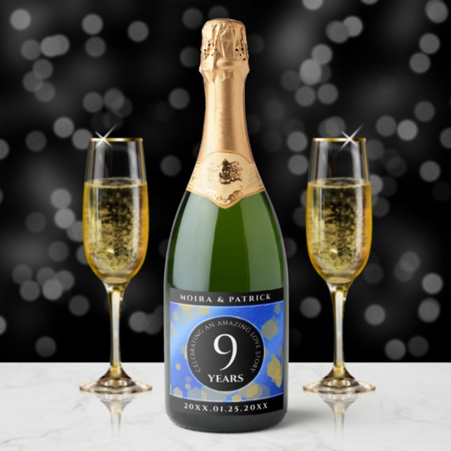 Elegant 9:e Lapis Lazuli Bröllop-årsdagen (9th Lapis Lazuli Wedding Anniversary Sparkling Wine Drink Label Cover Photo)