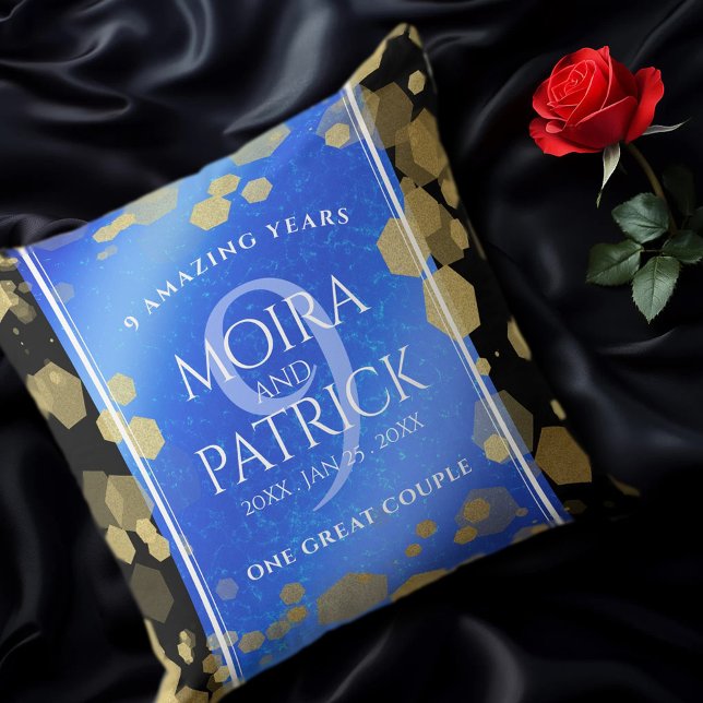 Elegant 9:e Lapis Lazuli Bröllop-årsdagen Kudde (EO 9th Lapis Lazuli Wedding Anniversary Throw Pillow on Black Silk Cover Photo)