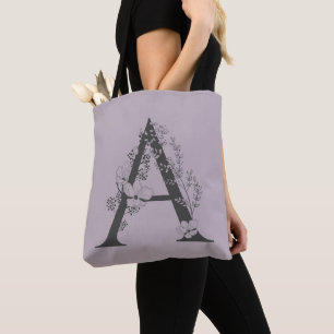 Elegant A Boho Blommig Monogram Initial Lila Grå Tygkasse