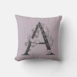 Elegant A Boho Blommigt Monogram Initial Lilac Grå Kudde