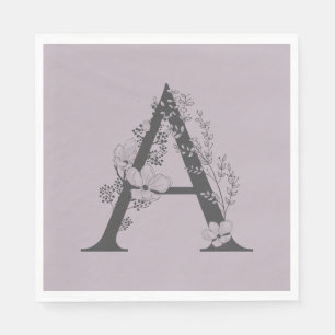 Elegant A Boho Blommigt Monogram Initial Lilac Grå Pappersservett