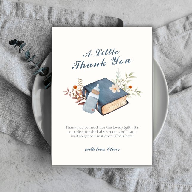 Elegant A Ett nytt kapitel Bok Flaska babyskor Tack Kort (Elegant A New Chapter Book Bottle Baby Shower Thank You Card)