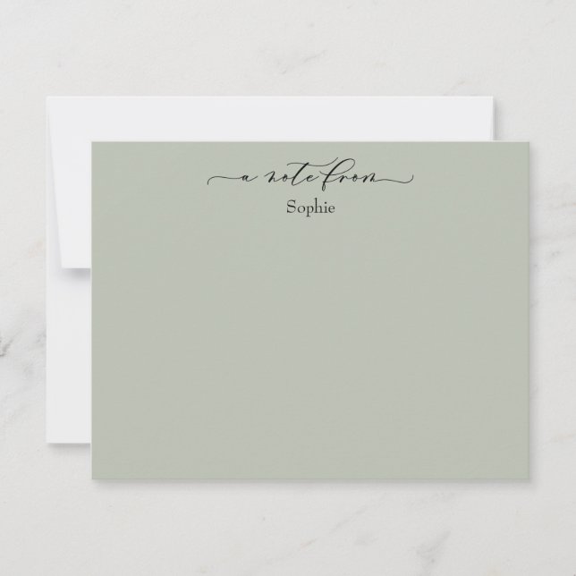 Elegant "A Note from", Enkel Grönt i Sage Anteckningskort (Framsida)