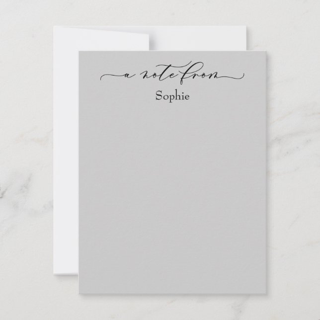 Elegant "A Note from" Enkelt lätt Grått Anteckningskort (Framsida)
