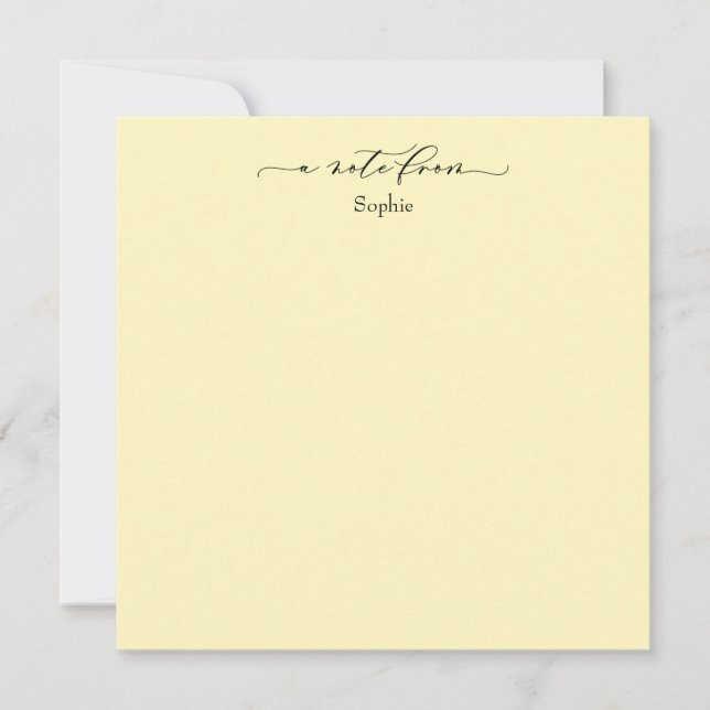 Elegant "A Note from", Gult för enkel Blek Anteckningskort (Framsida)