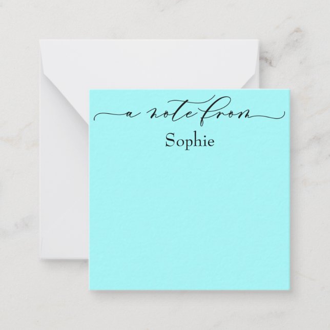 Elegant "A Note from" i enkelt Aqua Anteckningskort (Framsida)
