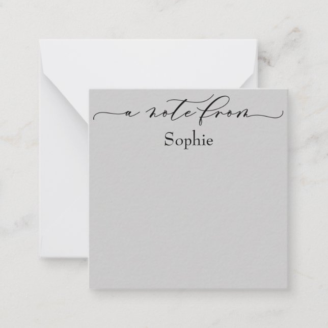 Elegant "A Note from" i enkelt lätt Grått Anteckningskort (Framsida)
