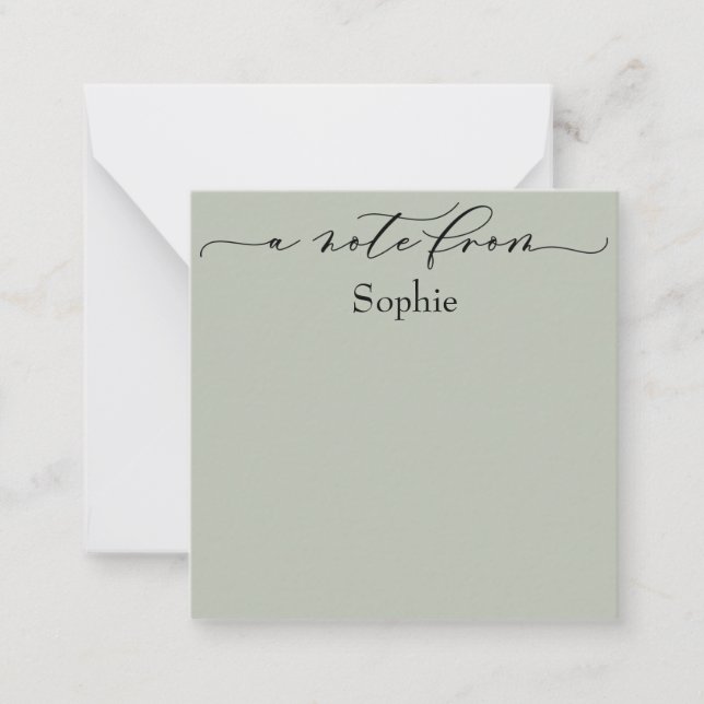 Elegant "A Note from" i Grönten Simple Sage Anteckningskort (Framsida)