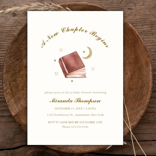 Elegant A Nytt kapitel börjar med Måne Star Baby S Inbjudningar (Elegant A New Chapter Begin Moon Star Baby Shower Invitation)