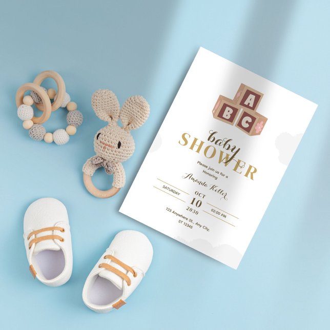 Elegant ABC blockerar minimalistisk babyvisningspr Inbjudningar (Skapare uppladdad)
