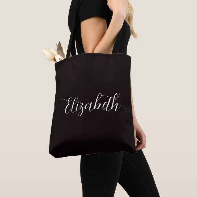 Elegant Abigail Script Personligt Namn Mörkgrå Tygkasse (Närbild)