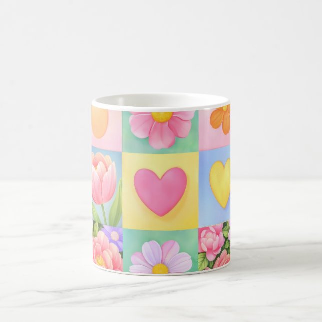 Elegant Abstract Floral Checkerboard Pattern Kaffemugg (Center)