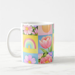 Elegant Abstract Floral Checkerboard Pattern Kaffemugg