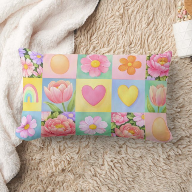 Elegant Abstract Floral Checkerboard Pattern  Lumbarkudde (Filt)