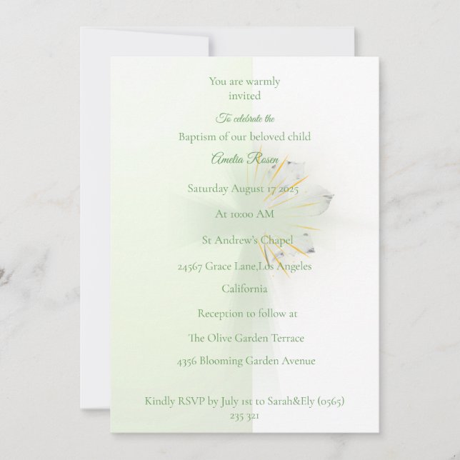 Elegant Abstract Floral Cross Baptism invitation  Inbjudningar (Framsida)