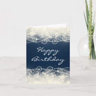 Elegant Abstract Lace and Pearls Happy Birthday Kort