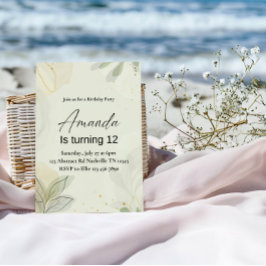 Elegant Abstract Leaves Girl Birthday Party Inbjudningar