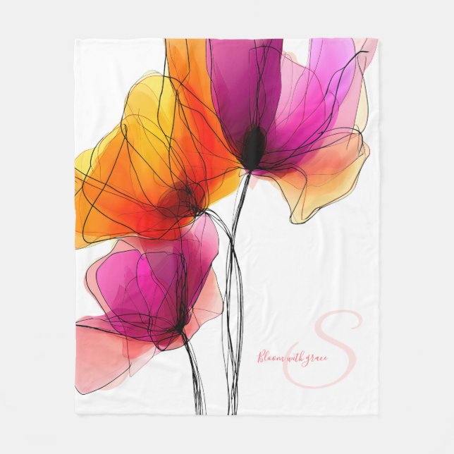 Elegant Abstrakt Akvarell Blommig Anpassad Fleecefilt (Framsidan)
