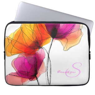 Elegant Abstrakt Akvarell Blommig Anpassad Monogra Laptop Fodral