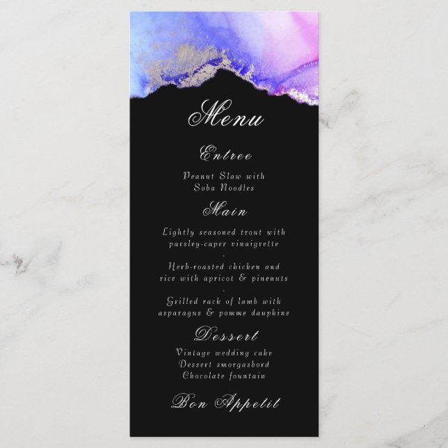 Elegant Abstrakt Amethyst Black Bröllop Menu Meny (Framsida)