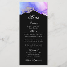 Elegant Abstrakt Amethyst Black Bröllop Menu