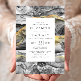 Elegant Abstrakt Black Grått Guld Bröllop Inbjudningar