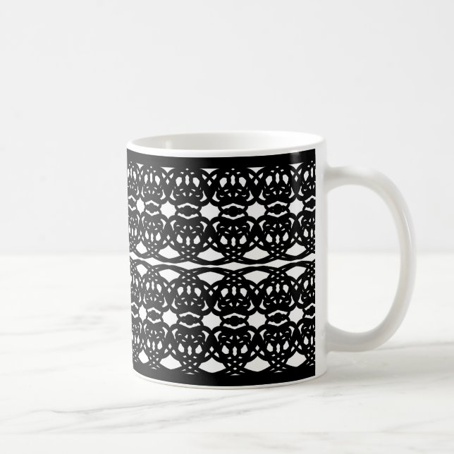 Elegant Abstrakt Black & White Mönster Kaffemugg (Höger)