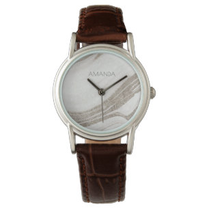 Elegant Abstrakt Blek Guld marble Agate Armbandsur