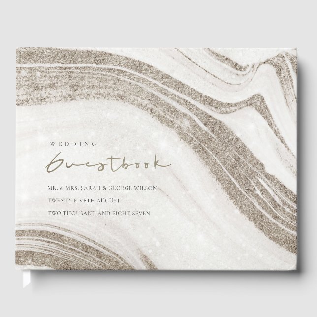 Elegant Abstrakt Blek Guld Marble Agate Bröllop Gästböcker (Framsida)