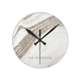 Elegant Abstrakt Blek Guld marble Agate Rund Klocka