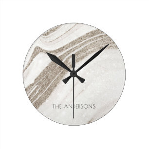 Elegant Abstrakt Blek Guld marble Agate Rund Klocka