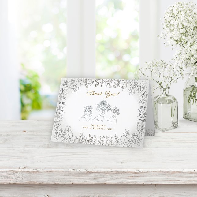 Elegant Abstrakt Blommigt Hårblommor Kvinnodagen Tack Kort (Skapare uppladdad)