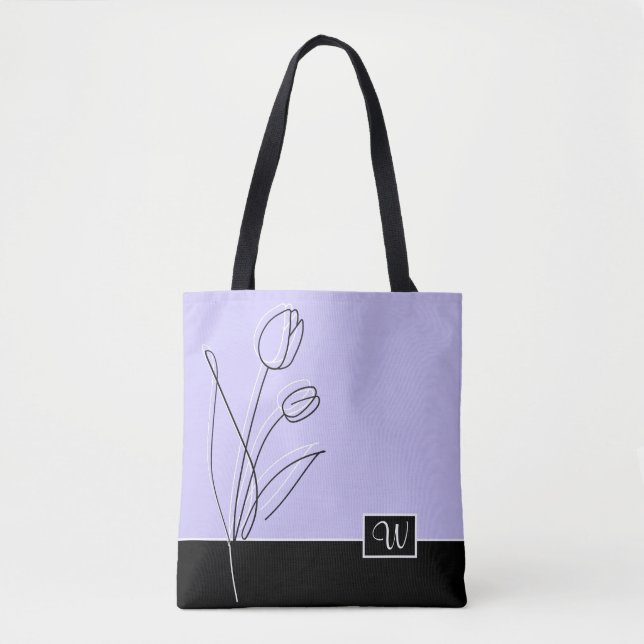 Elegant Abstrakt Blommigt Line Art Monogram Tygkasse (Framsida)