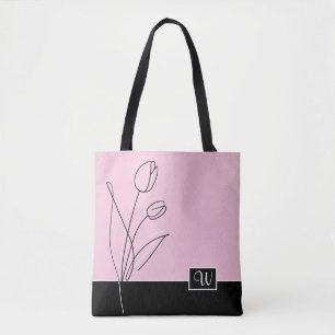 Elegant Abstrakt Blommigt Line Art Monogram Tygkasse