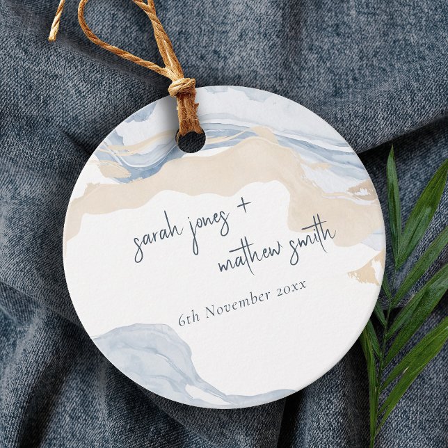 Elegant Abstrakt Blue Beige Coastal Beach Wedding Gåvor Etiketter (Skapare uppladdad)