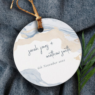 Elegant Abstrakt Blue Beige Coastal Beach Wedding Gåvor Etiketter