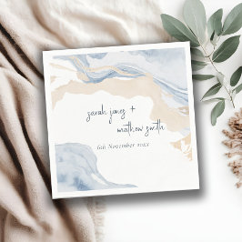 Elegant Abstrakt Blue Beige Coastal Beach Wedding Pappersservett