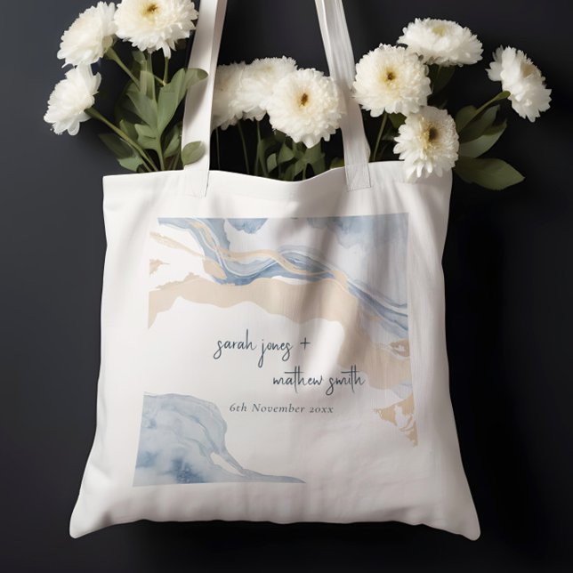 Elegant Abstrakt Blue Beige Coastal Beach Wedding Tygkasse (Skapare uppladdad)