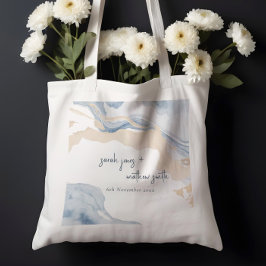 Elegant Abstrakt Blue Beige Coastal Beach Wedding Tygkasse