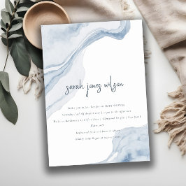 Elegant Abstrakt Blue Coastal Beach Baby Shower Inbjudningar